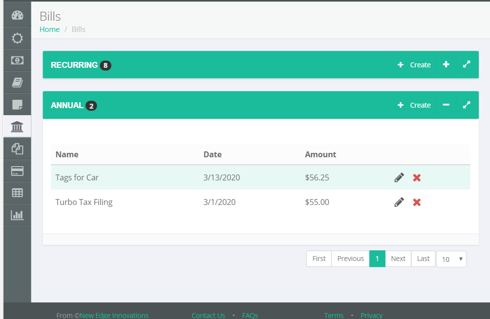 annual bills divvy my dollars